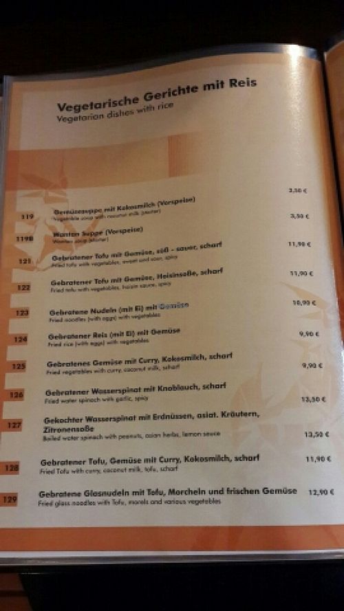 veg menu at Saigon Sonne in Heidelberg