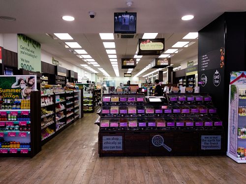 Inside Holland & Barrett (order counter for VBites is back along the left wall) at VBites - Holland & Barrett in Chester