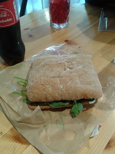 Vegan sandwich (aubergine, hummus, salad and tomato) at Urban House in Copenhagen