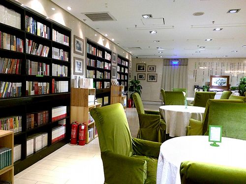 Library / restaurant at Belencre Vegan Restaurant in Beijing