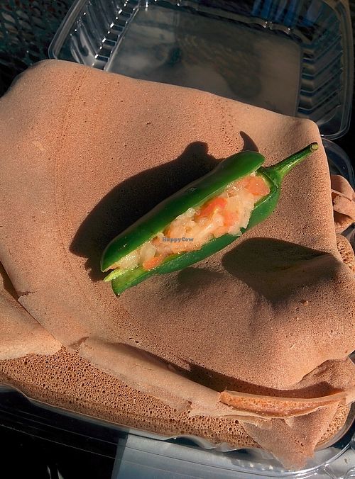 Veggie combo full order (you can see the plastic container) at Cafe Dareye in Oakland