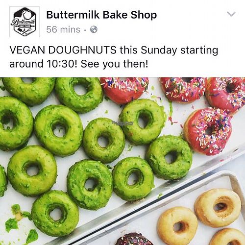 Buttermilk announces vegan donut days via their Facebook and/or Instagram pages.  at Buttermilk Bake Shop in Petersburg