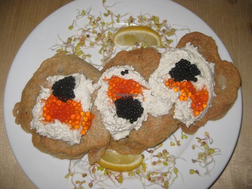 Hashbrowns with sunflower seed paste and caviar at Vege Bistro - Polish Vegan Food in Warsaw
