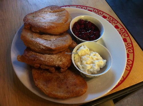 Pancakes with sour cherry saue at Vege Bistro - Polish Vegan Food in Warsaw