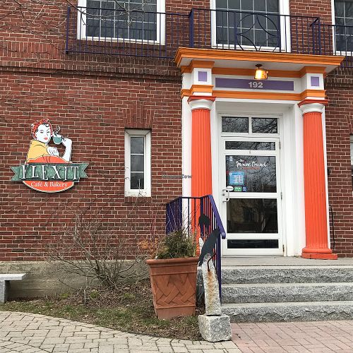 Entrance at Flexit Cafe and Bakery in Ellsworth