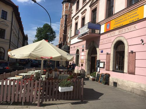 outside  at Cafe Mlynek in Krakow