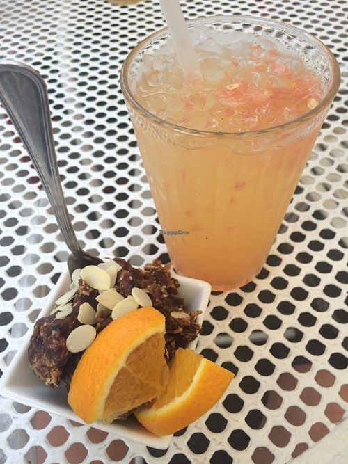 Can't remember exactly what this vegan desert was, but I think it was date, banana and almond. Very tasty, as was the lemonade!  at Cafe Mlynek in Krakow