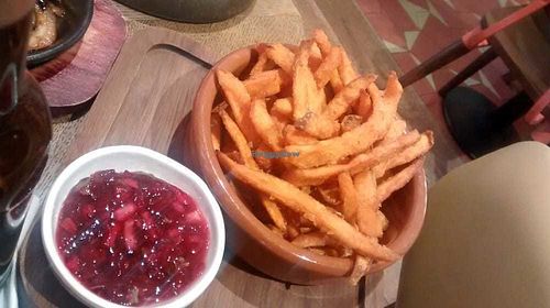 Sweet potato fries with aioli swapped for cranberry sauce at Las Iguanas in Glasgow