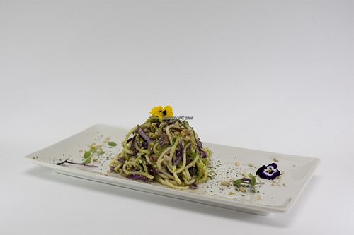 Zucchini pasta with pesto. Raw vegan, delicious, healthy, organic and cheap!  at Botanique in Madrid