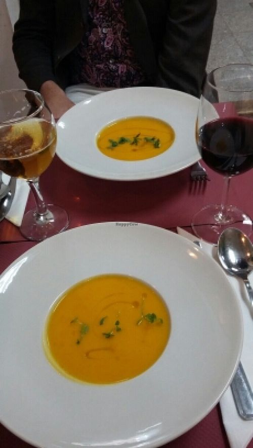 Cream of pumpkin soup for our first course at Botanique in Madrid