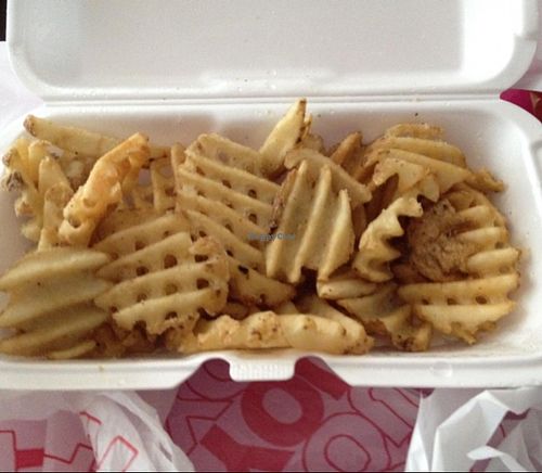 to-go order of waffle fries  at Lucky's in Scottsdale