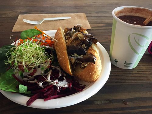 Daily Special Black bean soup & Philly Steak (mushroom!) sandwich (organic, gluten free) at Plant Theory in Miami