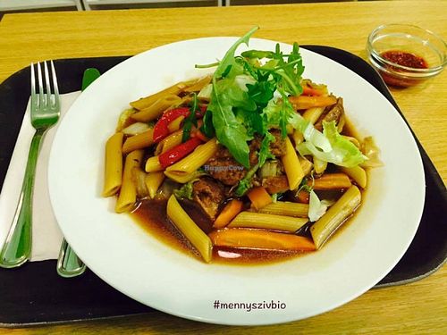 Vegan pasta at Mennyorszag Szive in Budapest