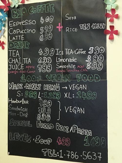 Menu at Mennyorszag Szive in Budapest