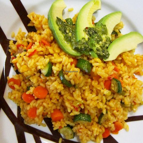Vegetable Spanic Rice from our daily special. Vegan  at Urban Farm Cafe in San Isidro De El General