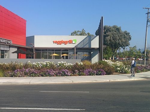 easy to spot from road; challenge is getting into the parking lot from busy intersection. at Veggie Grill by Next Level - Westgate Shopping Center in San Jose