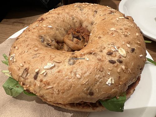 pulled mushroom bagel  at Cafe Neundrei in Berlin
