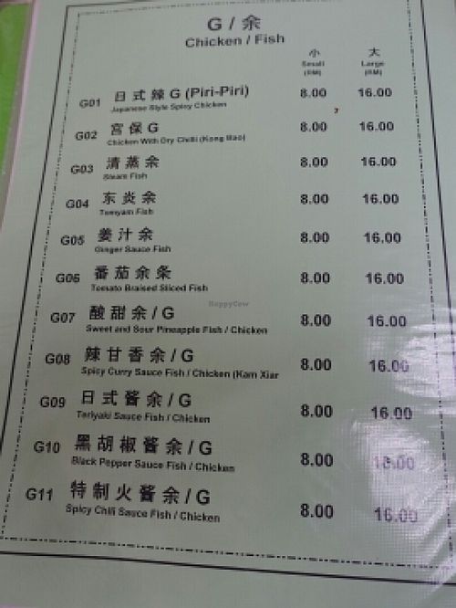 menu at Jing Xin Vegetarian Cuisine in Malacca