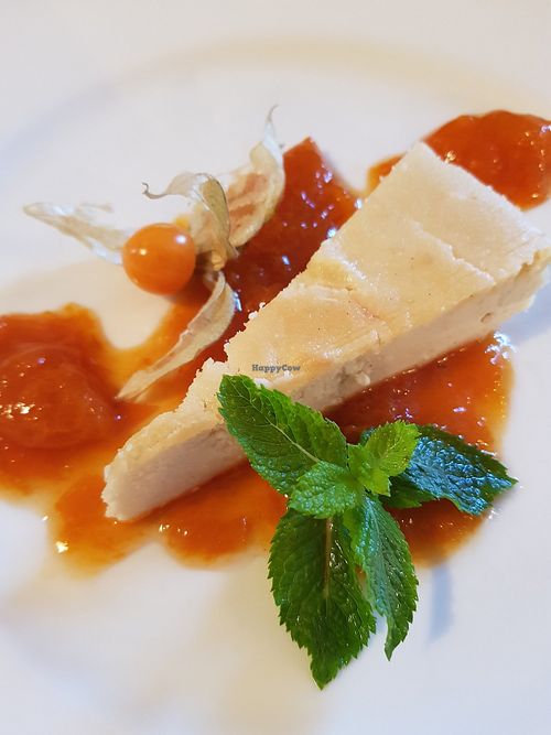 Almond cheesecake with apricot jam at Olive in Innsbruck