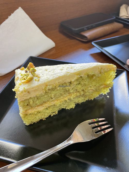 Pistachio cake  at Loving Hut in Sofia
