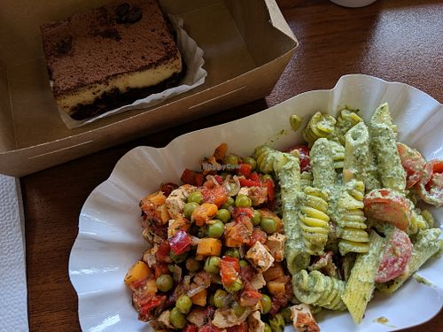 vegetable bake and pesto pasta salad at Loving Hut in Sofia