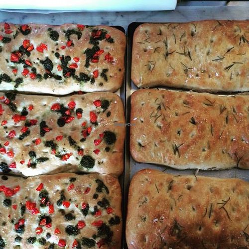 Focaccia freshly baked  at Bread and Banjo Bakery in Belfast