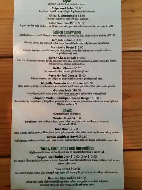 menu at La Vida Veggie in Beaverton