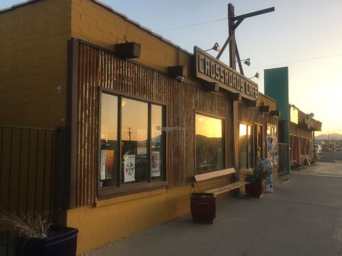 Sun set at entrance to establishment at Crossroads Cafe in Joshua Tree