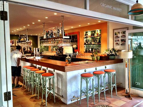 Interior and bar area at Organic Market in Ibiza