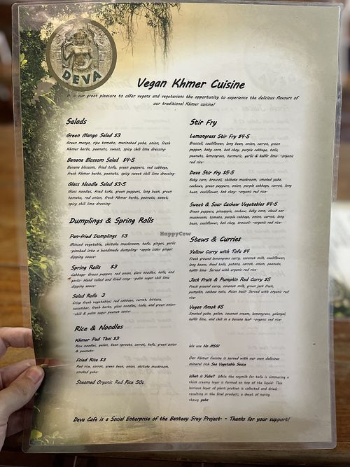 Menu  at Deva in Kampot