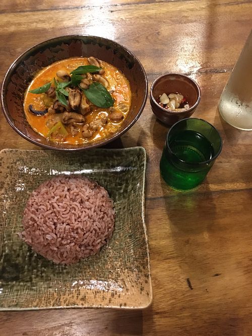 Jackfruit and pumpkin red curry that comes with red rice  at Deva in Kampot