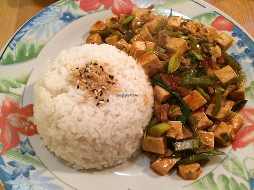 chilli tofu at Loving Hut in Amsterdam