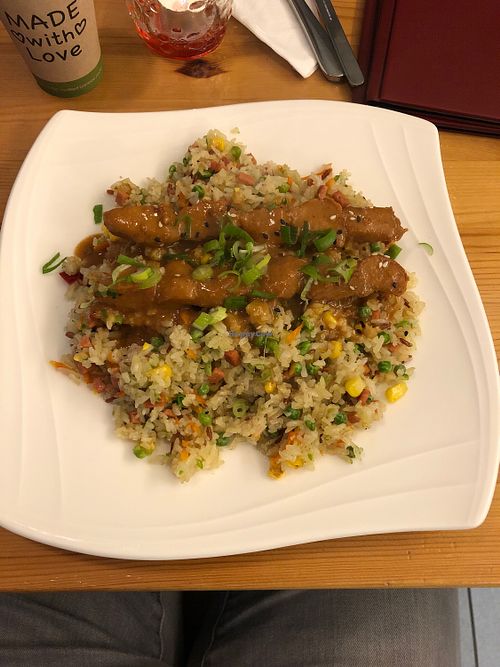 Vegan nasi with sate
 at Loving Hut in Amsterdam