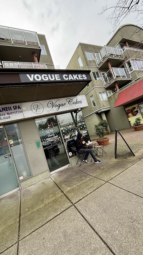 Sidewalk seating only  at Vogue Cakes in Vancouver