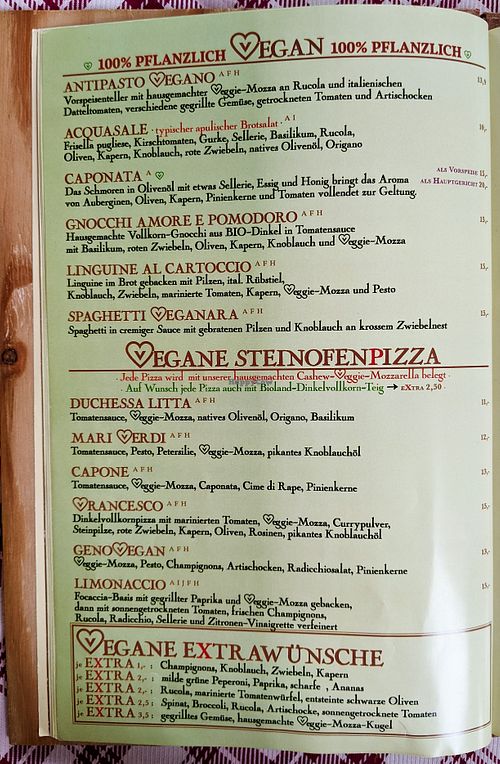 Menu page at La Malga Ristorante Pizzeria Vionteca at La Malga Ristorante Pizzeria Vinoteca in Berlin