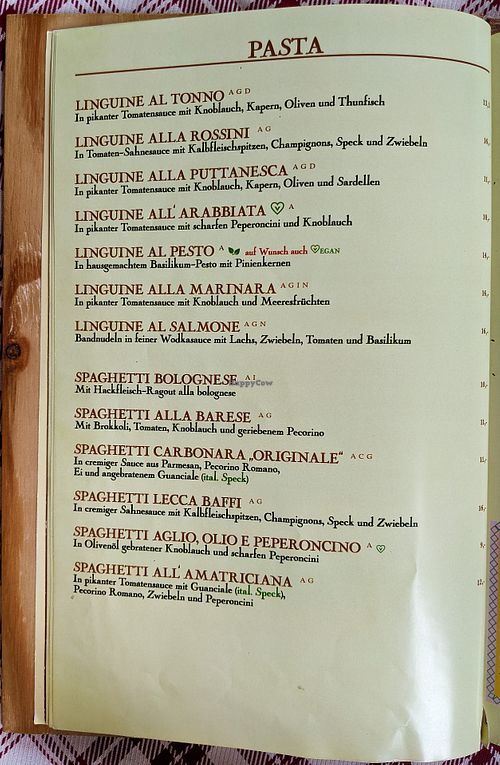 Menu page at La Malga Ristorante Pizzeria Vionteca at La Malga Ristorante Pizzeria Vinoteca in Berlin