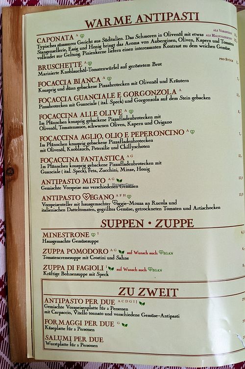 Menu page at La Malga Ristorante Pizzeria Vionteca at La Malga Ristorante Pizzeria Vinoteca in Berlin