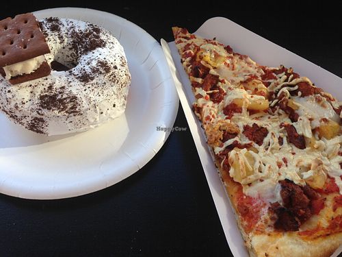 this was delicious.... a cookies n' cream donut and I think the pizza was the 'Canadian'  at Apiecalypse Now Pizza and Snack Bar in Toronto