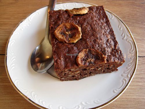 Vegan brownie with sunflower seeds. Very chocolatey, great texture. One of the better vegan brownies Montreal has to offer. at Cafe Tuyo in Montreal