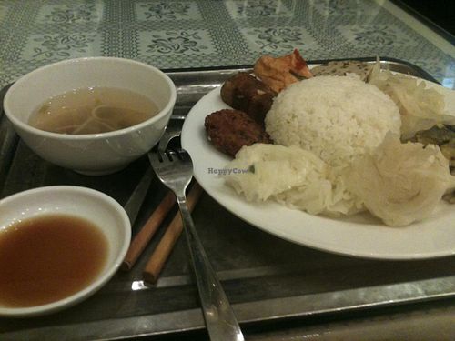 What you can get there for 30.000 VND : com suat or set rice. at Loving Hut - Chua Lang in Hanoi