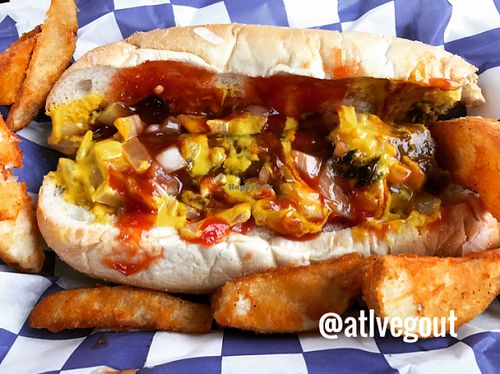 hot mess veggie dog  at Delia's in Atlanta