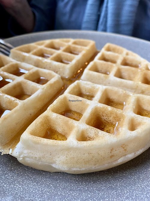 Vegan waffle and real maple syrup   at Hot Stacks Cafe in Myrtle Beach