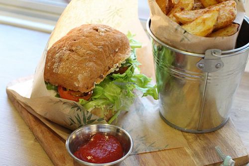 Gluten Free Burger at Loving Hut Cafe - St Peter's Place in Brighton