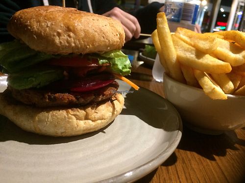 Veganised mind, body and soul burger and chips at Burger Got Soul in Hobart
