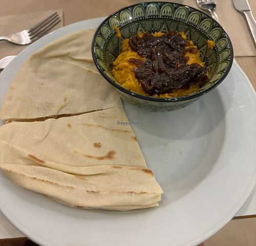 hummus with sweet potato and caramelized onions   at Mama Tierra in Athens
