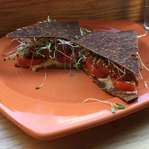 Sweet potato and sage burger at Helio Terra Vegan Cafe in Cleveland