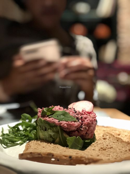 Avocado, tofu beet tartare  at Teresa Carles Cocina Vegetariana in Barcelona