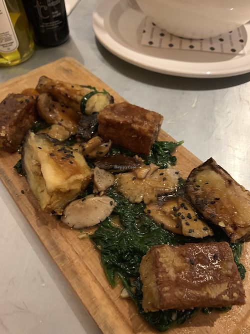 Tofu, eggplant and mushroom  at Teresa Carles Cocina Vegetariana in Barcelona