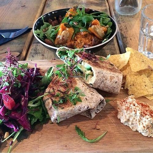 Avocado wrap and quinoa bowl with stuffed peppers at Anna Loka in Cardiff