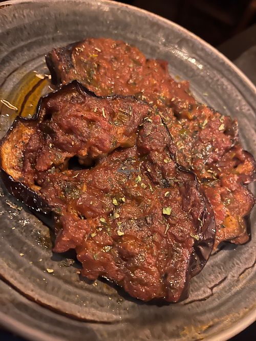 Eggplant, tomato sauce, dried mint  at Lapis in Washington